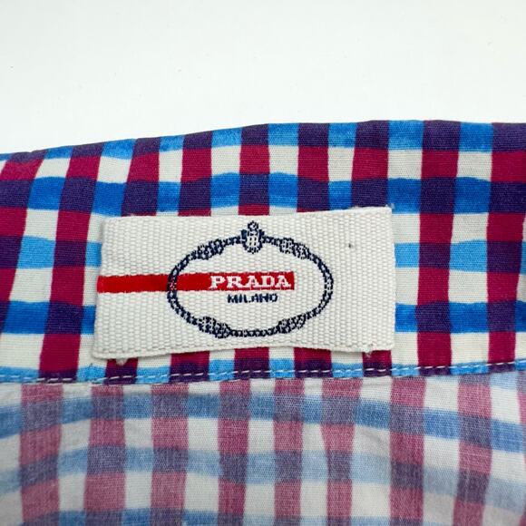 Prada Gingham Print Cotton Button-Down Sleeveless Shirt Top Red/White/Blue US 2 - Picture 5 of 10